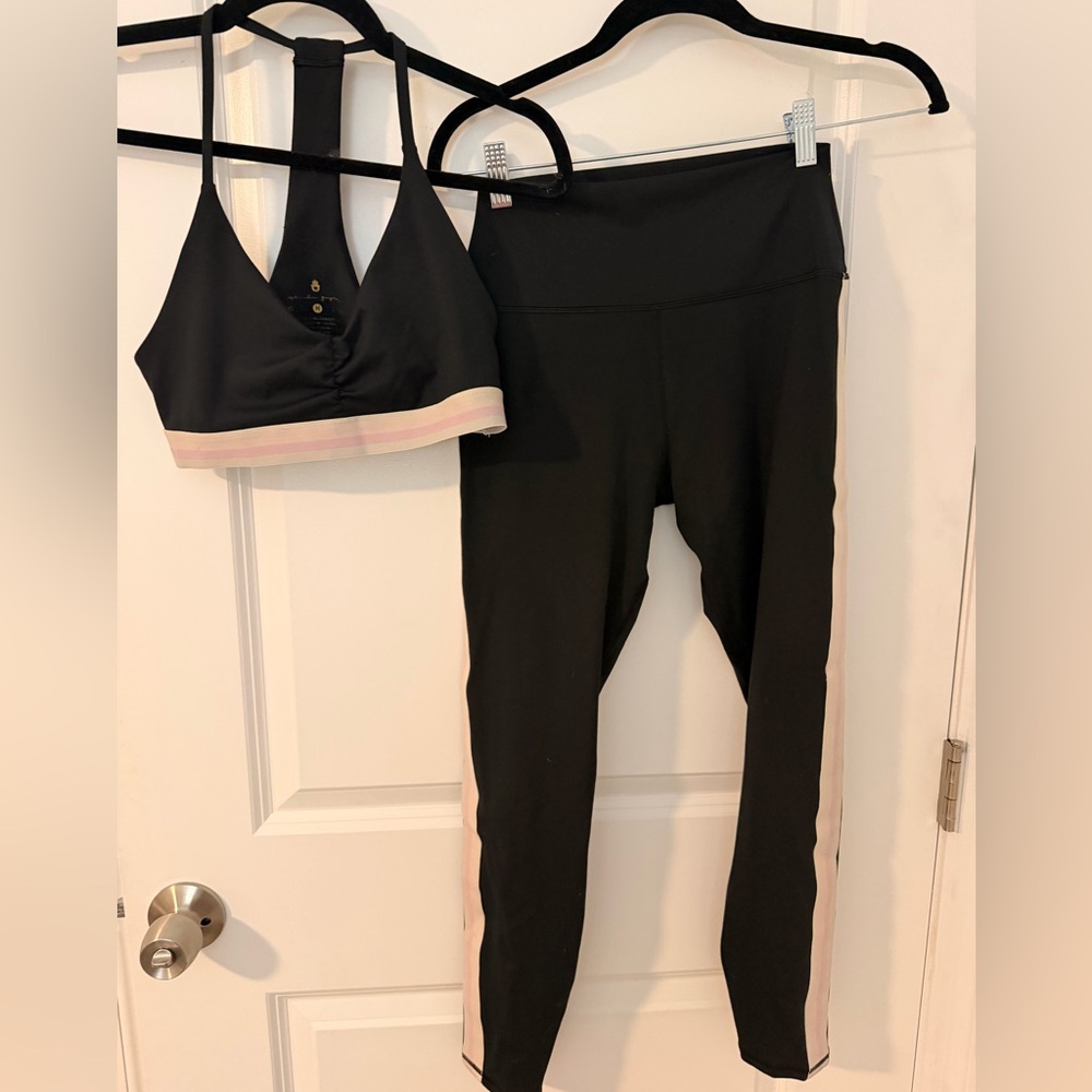 Spiritual Gangster Matching Set Leggings + Sports Bra Black Pink Stripe Medium